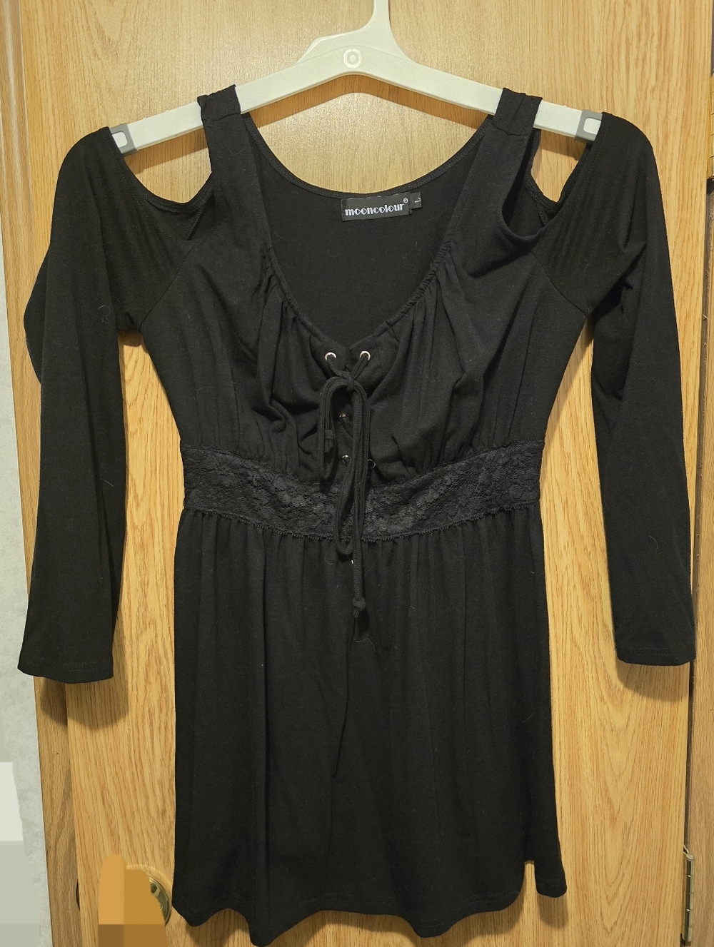 Black Lace-Trim Cold-Shoulder Top
